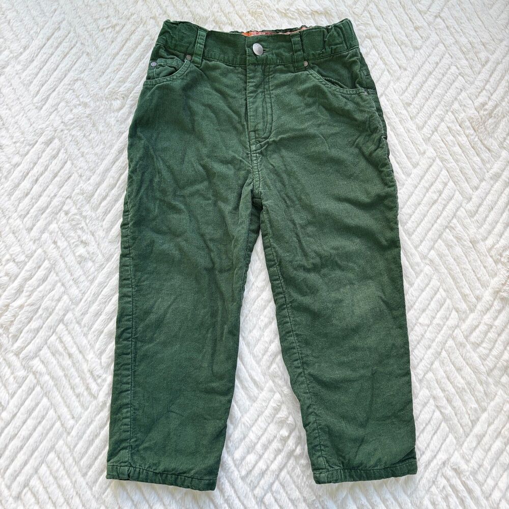 Little Green Radicals 3-4Y 104cm Green Corduroy Plaid Lined Organic Cotton Pants